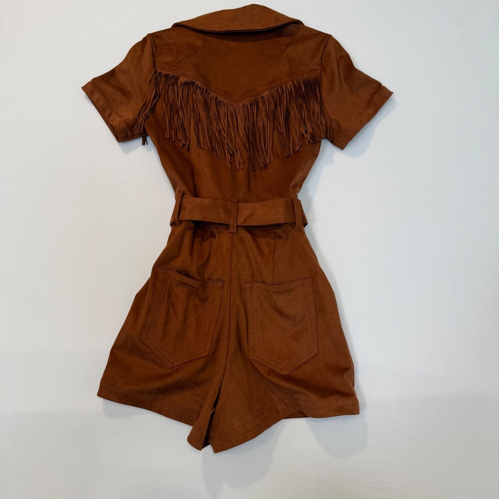 Show Me Your Mumu Outlaw Fringe Romper Tan Faux Suede Western Brown Small 0732 - Picture 4 of 8